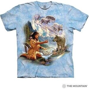 The Mountain Men's Dreams of Wolf Spirit T-Shirt, Blue, Small
